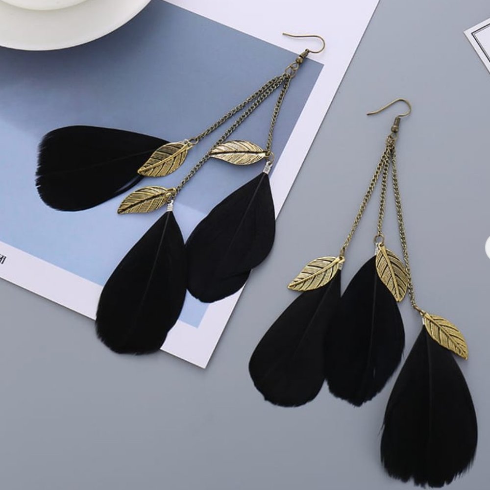 Feather Tassled Chain Earrings